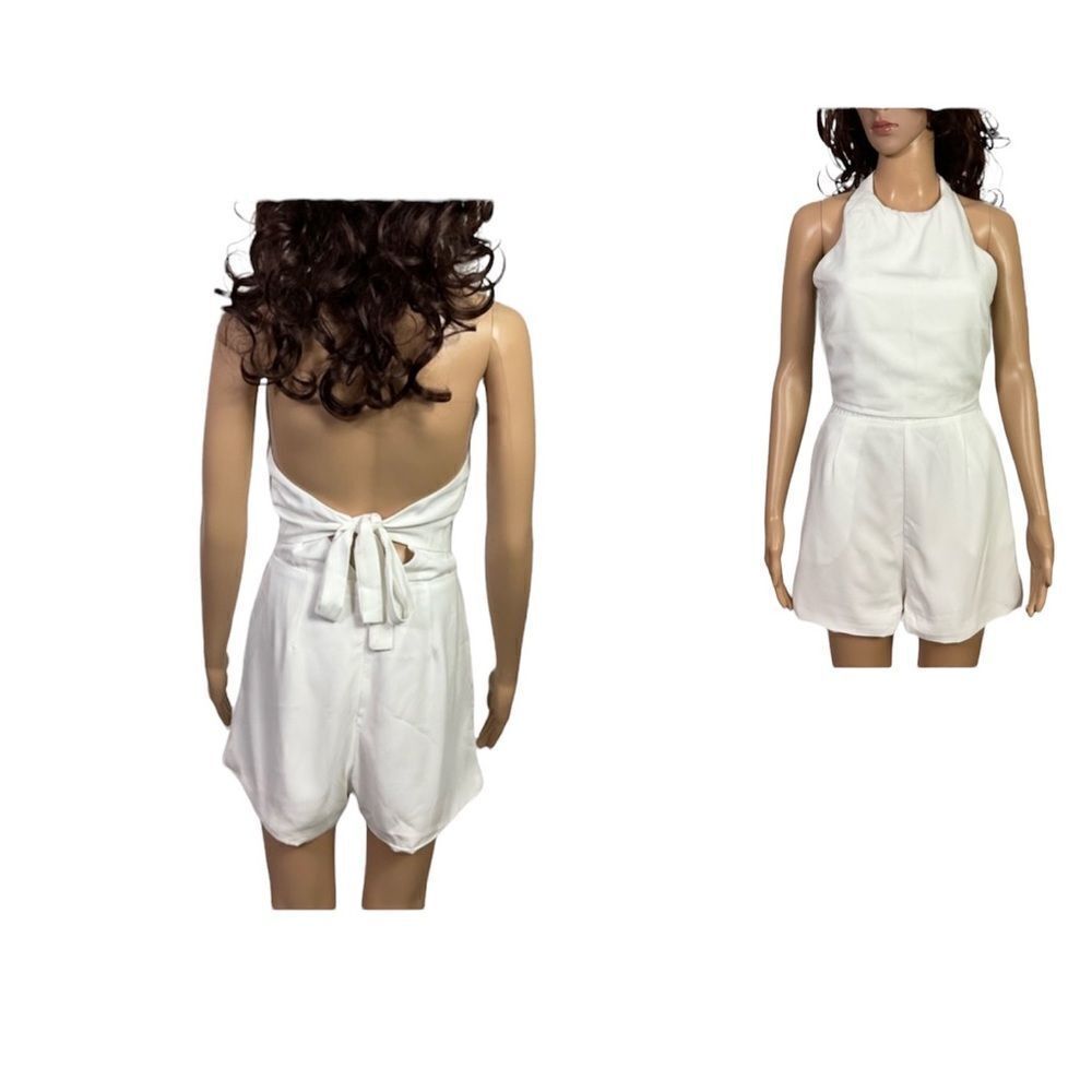 Mustard Seed White Sleeveless Halter Neck Bow Tie Back Romper M